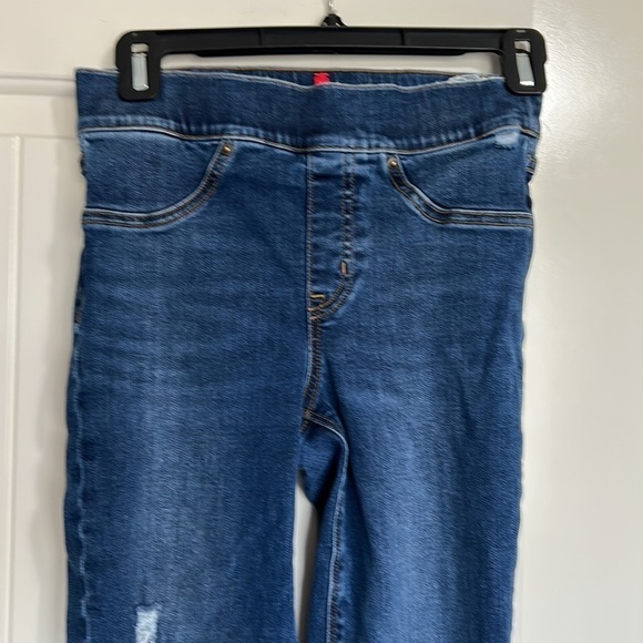 SPANX Denim Skinny Jeans Pants Raw Hem Pull On Medium Wash Denim 18511 XSmall - Picture 3 of 13